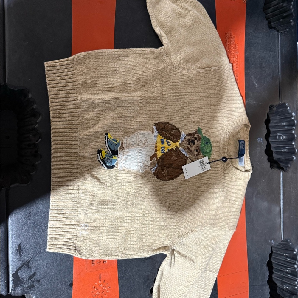 Classic Beige Bear Crewneck Sweater for Men